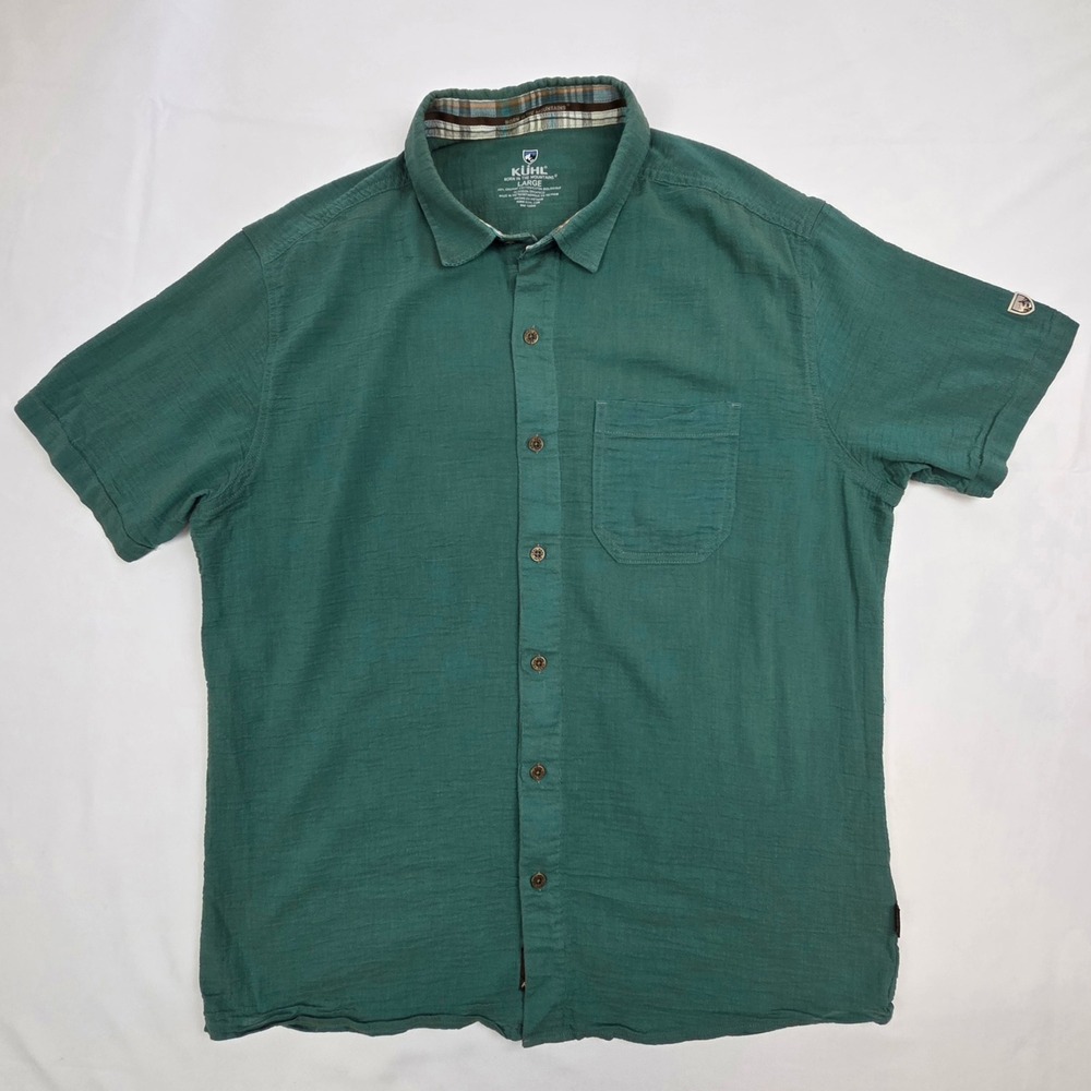 Kuhl Mens Short Sleeve Button Down Organic Cotton Shirt Green Large